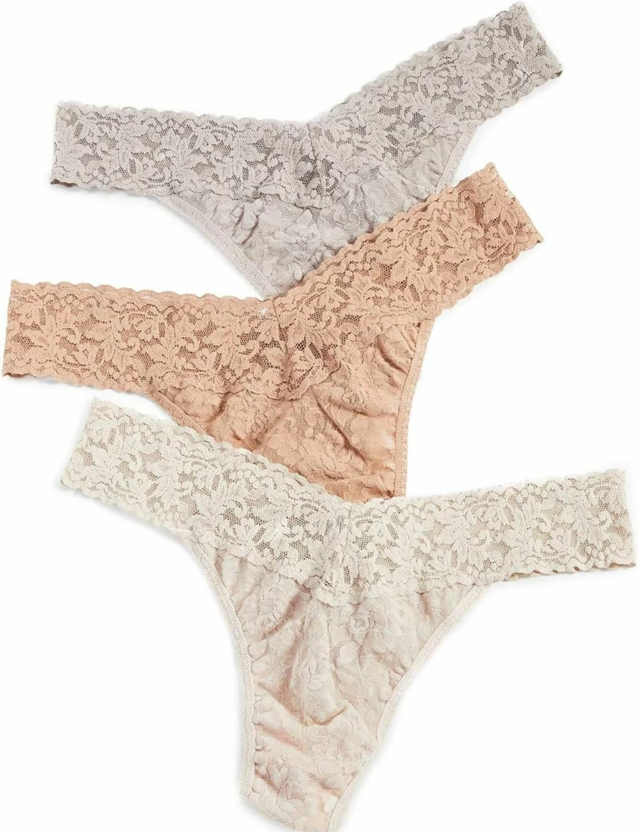 Hanky Panky Original Rise Signature Lace Thong 3-Pack for Women Sizes 4-14 Comfortable Stretch Lingerie