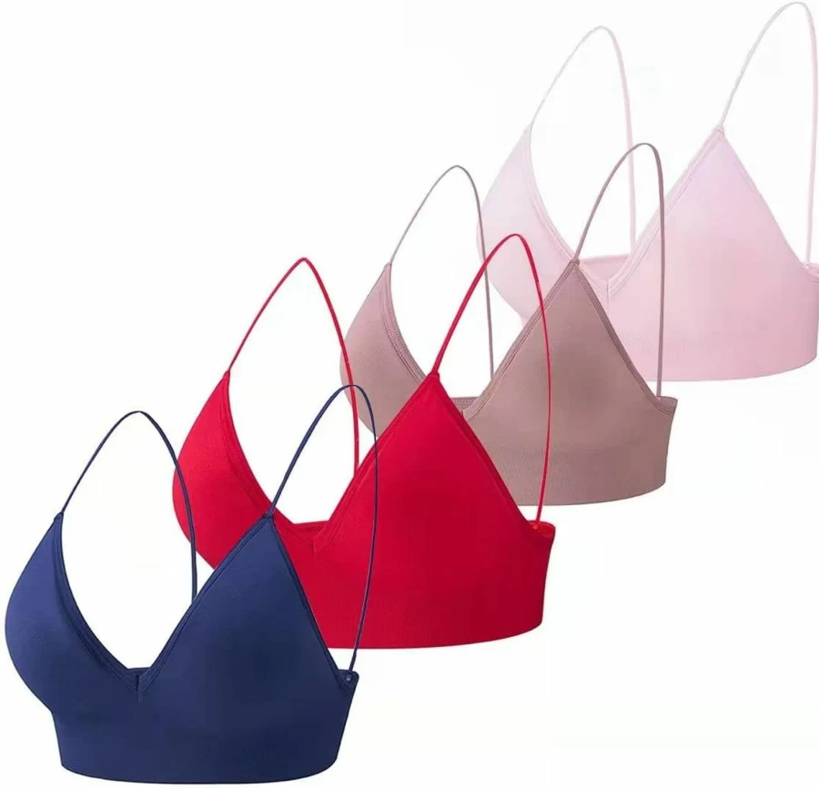 MsAnya Women's Wireless Bralette - Soft Padded Triangle Bra with Adjustable Spaghetti Straps for Comfort & Support (A-B Cups)