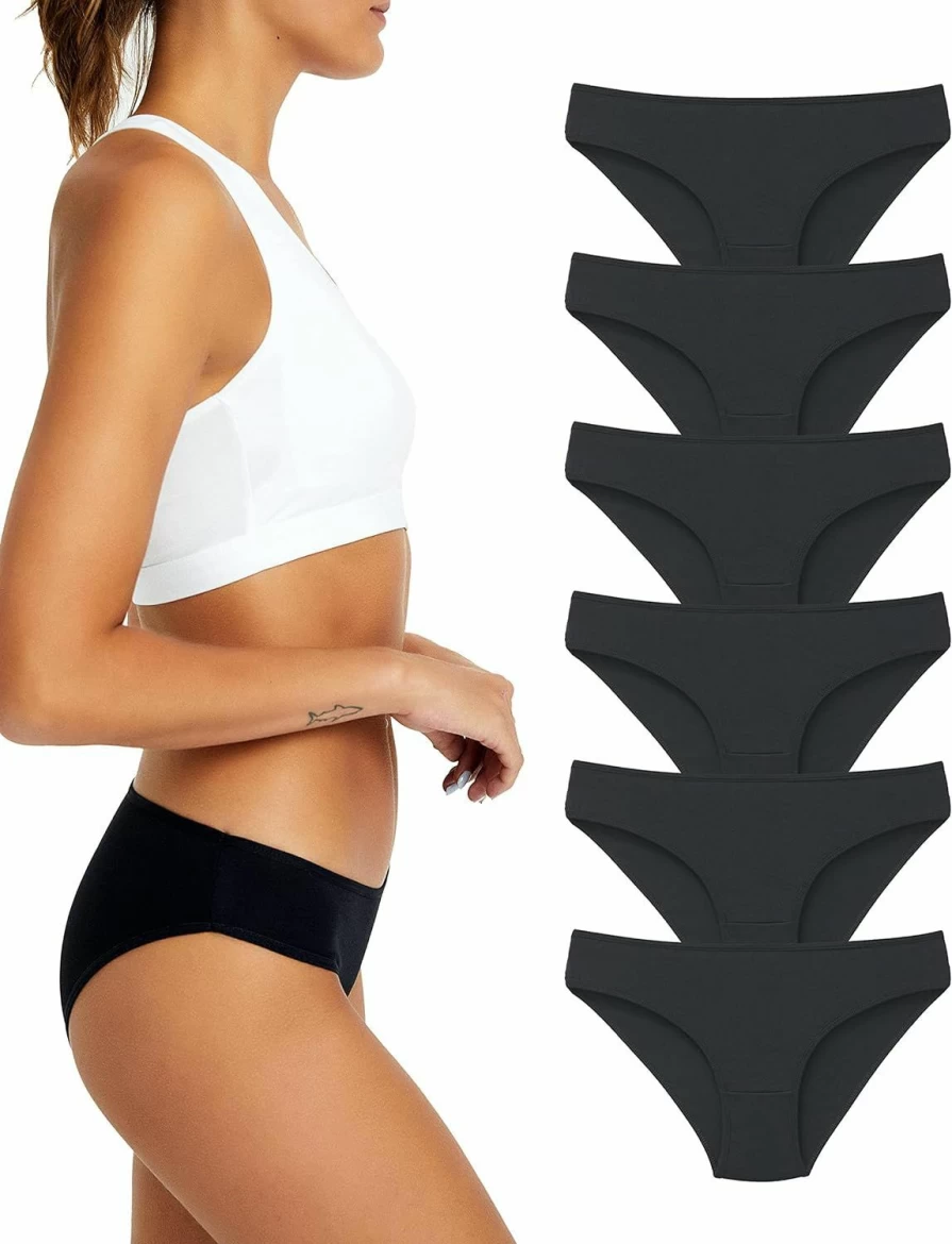 La Notte Women's Cotton Hipster Panties 6-Pack - Breathable Stretchy Underwear for Women - Medium Size - Black Briefs