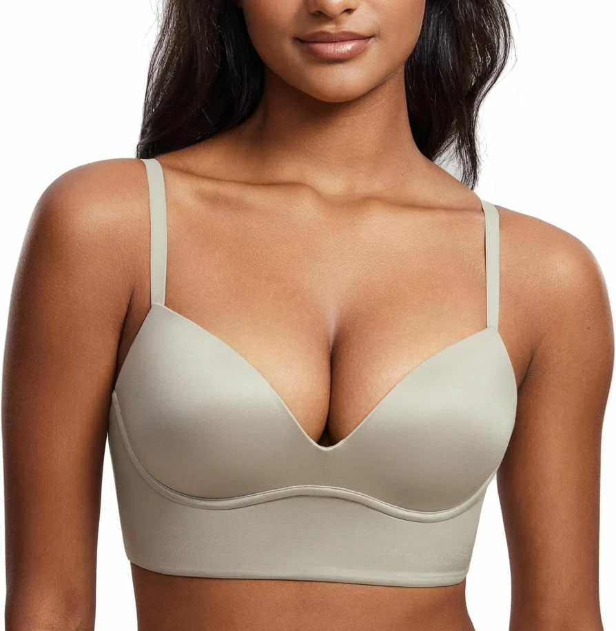 DOBREVA Women's Push Up Wireless Bra - Padded T-Shirt Bralette, No Underwire Plunge Comfort, Soft Support Lace-Free Design