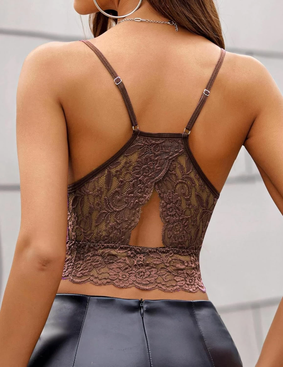 Avidlove Women's High Neck Lace Bralette - Racerback Double-Layered Crop Top Camisole