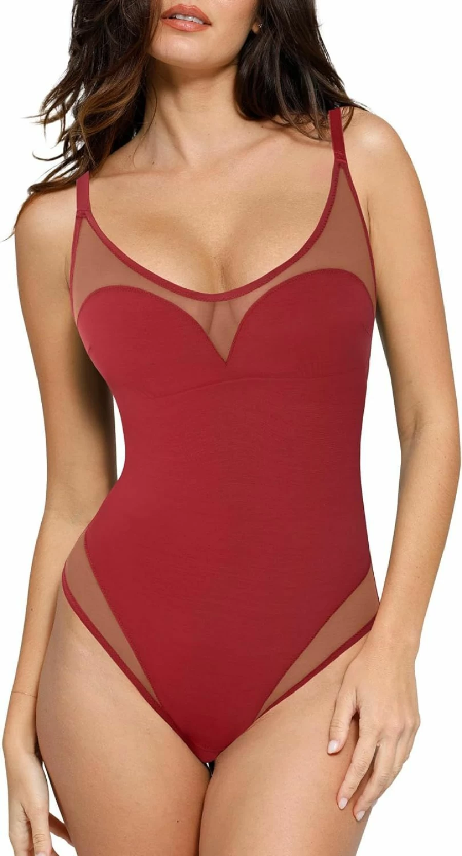 Popilush Tummy Control Mesh Bodysuit with Built-In Bra - 2024 Summer Shapewear Trending Top