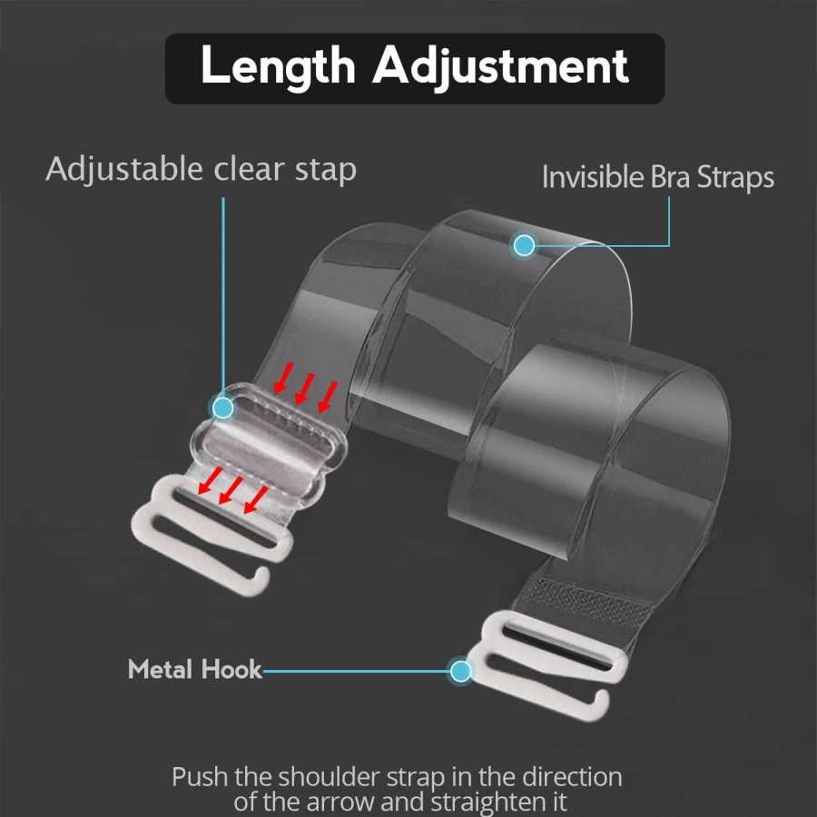 GUKOY Clear Invisible Bra Straps - 4 Pairs Adjustable Non-Slip Shoulder Straps (Max Length 65cm/26.6in) for Comfortable Support