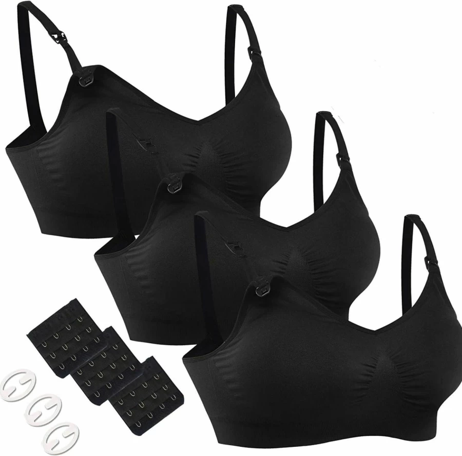 HOFISH 3Pack Seamless Nursing Bra for Women - Full Bust Maternity Bralette S-XXL with Extra Extenders & Clips | Comfortable Breastfeeding Bra