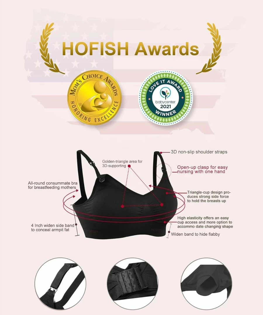 HOFISH 3Pack Seamless Nursing Bra for Women - Full Bust Maternity Bralette S-XXL with Extra Extenders & Clips | Comfortable Breastfeeding Bra