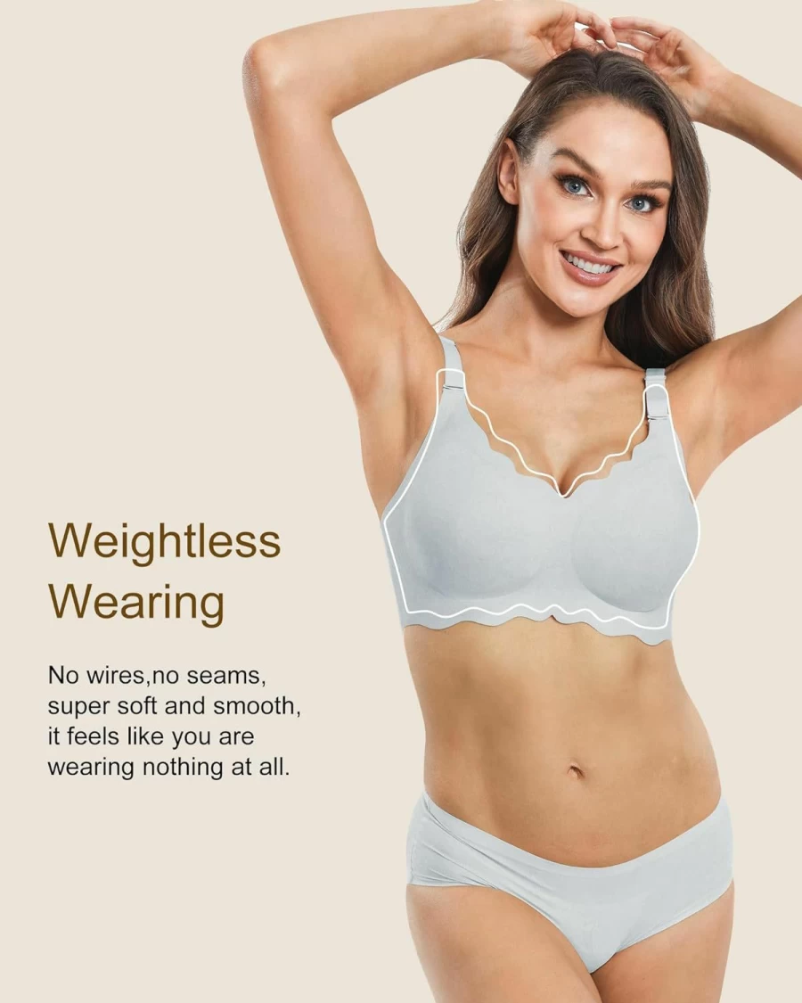 HORISUN Women's Wireless Bralette with Fixed Pad, V-Neck Lace Floral Design, Seamless Comfort, No Underwire