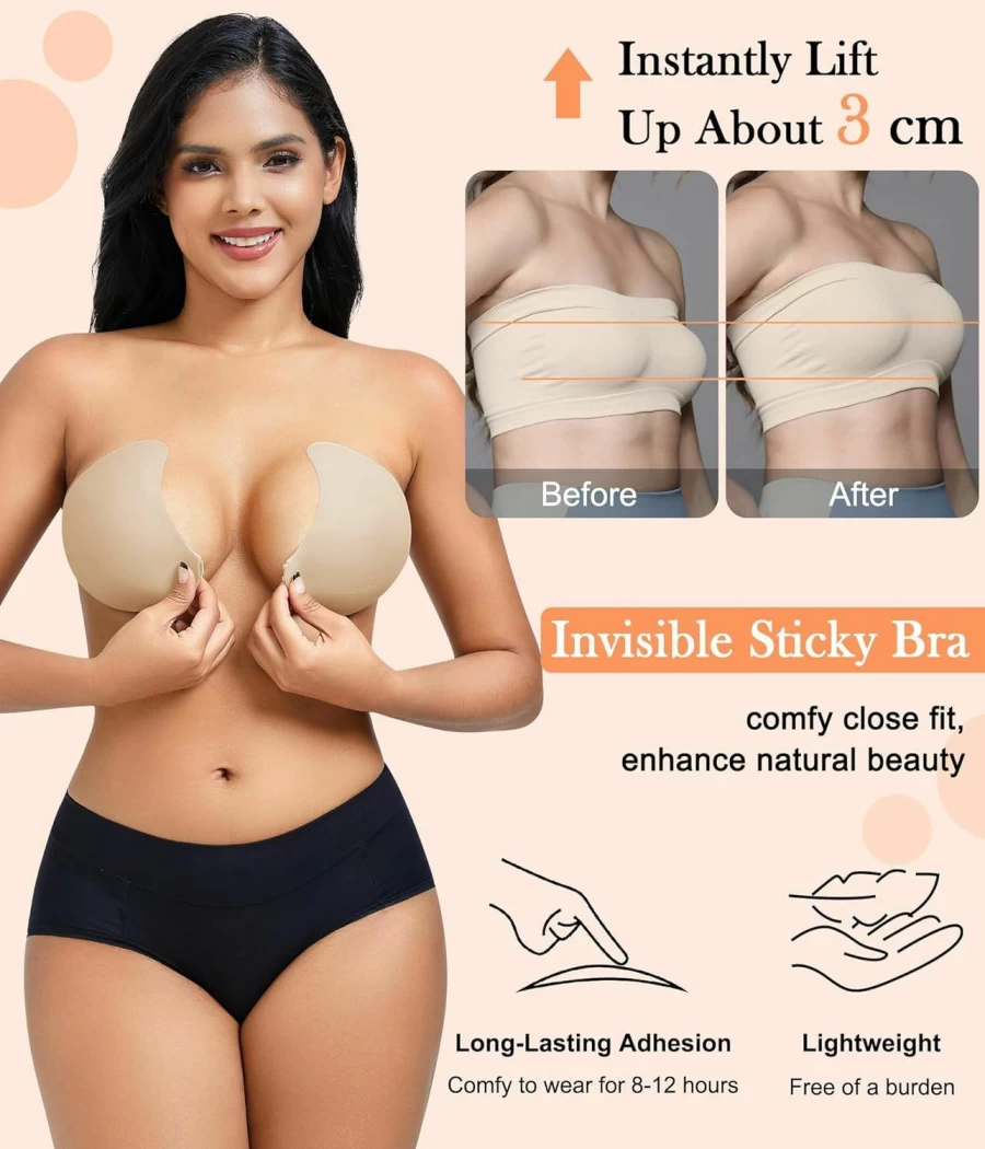 CYDREAM Silicone Strapless Bra for Women - Invisible Push Up Adhesive Bra for Backless Dresses, Plus Size Full-Chested Support