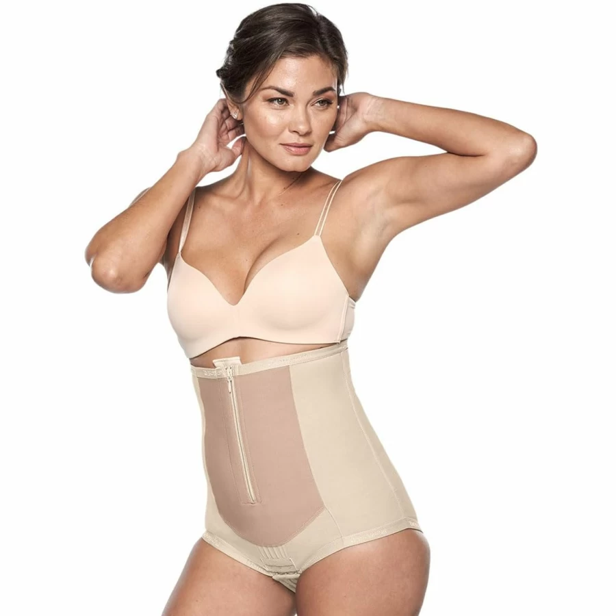 Bellefit Postpartum Girdle with Front Zipper - Beige Post Pregnancy Support Belt for Abdominal Recovery After Birth