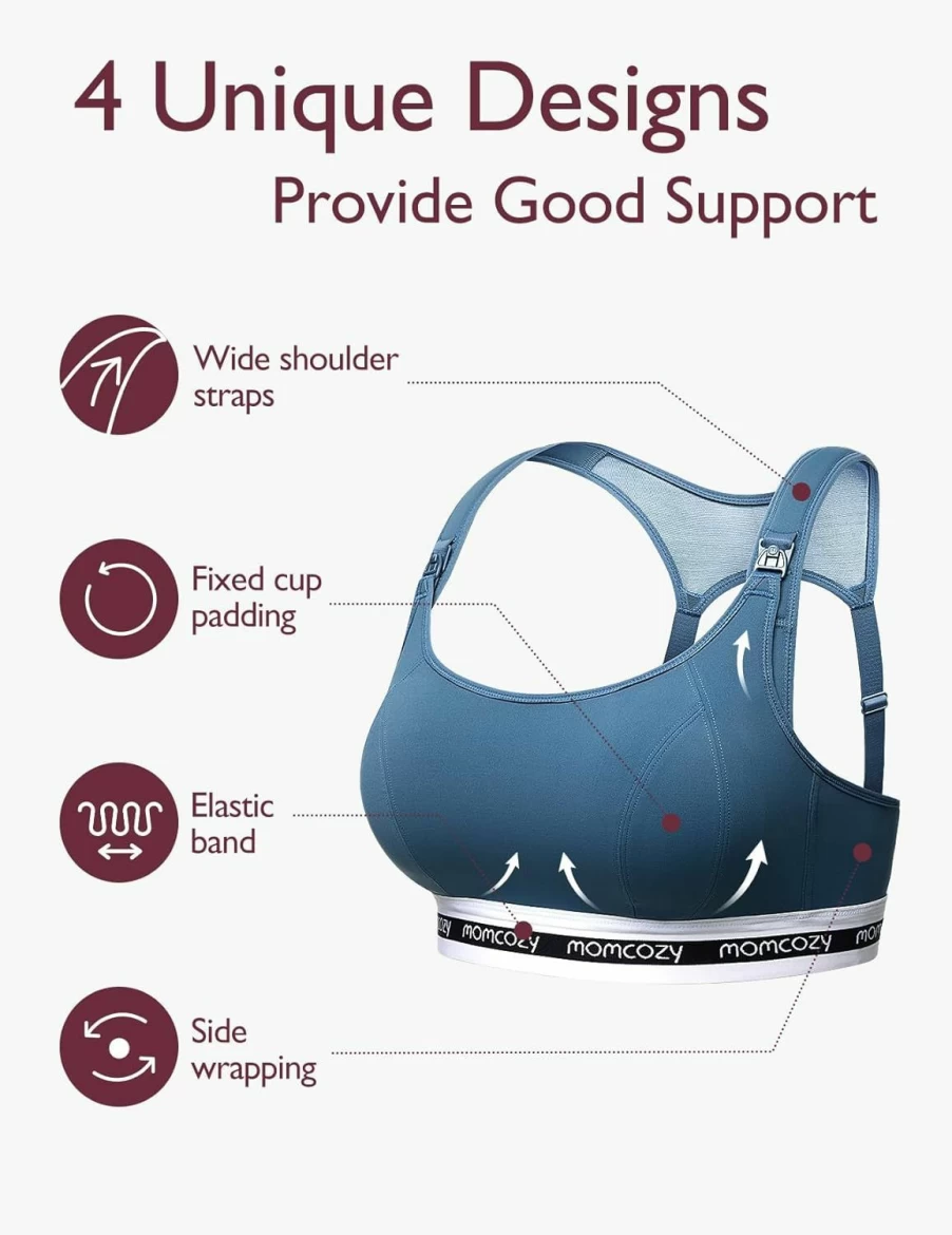 Momcozy Wireless Nursing Sports Bra - Low-Impact Maternity Bra for Breastfeeding & Pregnancy, Comfortable Padded FB011 Design