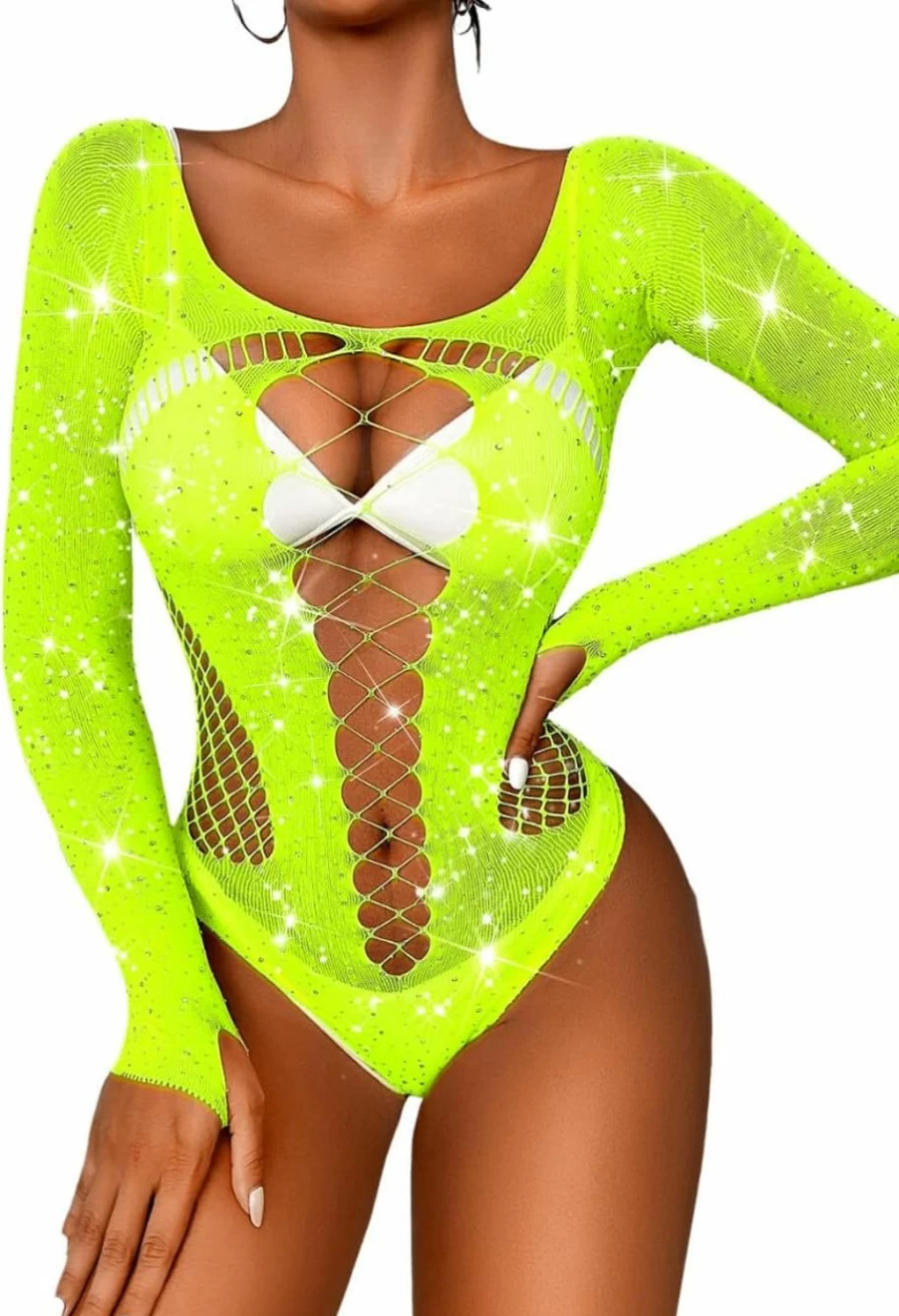 Kaei&Shi Off-Shoulder Rhinestone Bodysuit - Sparkly Party Tops for Women, Club Wear, Sexy Glitter Outfits