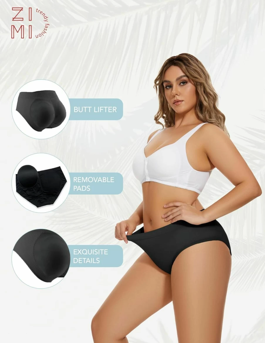 2 Pack Zimi Collection Seamless Butt Lifter Panties for Women - Hip Enhancer Underwear with Removable Booty Pads