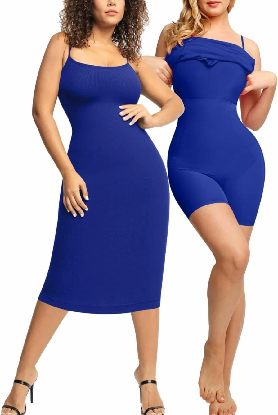 Popilush Women's Bodycon Midi Dress with Built-In Shapewear - Sleeveless Summer Slip Dress for Casual Wear