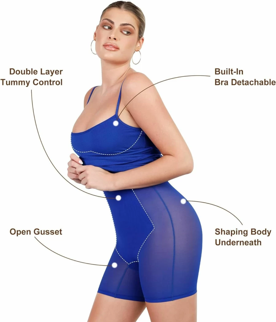 Popilush Women's Bodycon Midi Dress with Built-In Shapewear - Sleeveless Summer Slip Dress for Casual Wear