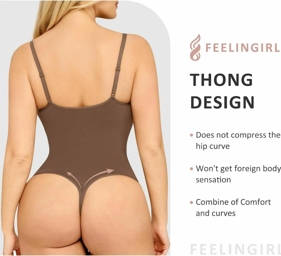 FeelinGirl Seamless Tummy Control Shapewear Bodysuit for Women - Full Bust Thong Body Shaper for Smoothing & Slimming