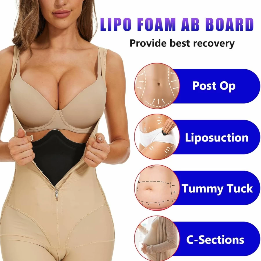 JNATER Post Surgery Abdominal Board for Tummy Tuck & Liposuction Recovery - Lipo Foam Compression Panel, Black