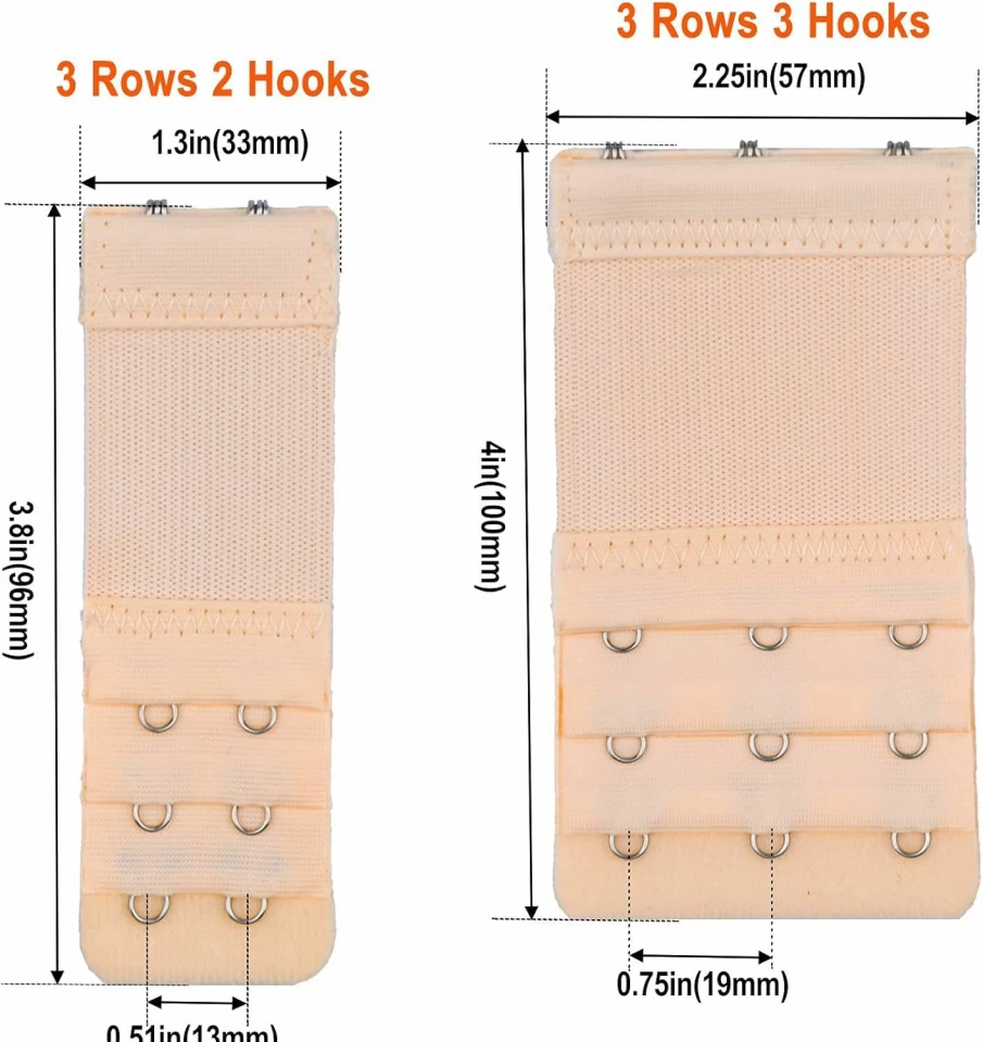 Tiousoni Women's Bra Extenders Set - 6 Pack with 2 Hook & 3 Hook Options - Comfortable Stretchy Extension Straps in Black, White, Nude