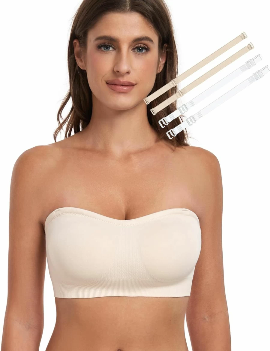 Ailixcozy Women's Strapless Convertible Bralette - Seamless Wirefree Comfort Bra with Non-Slip Silicone, Padded Bandeau Bra for Everyday Wear
