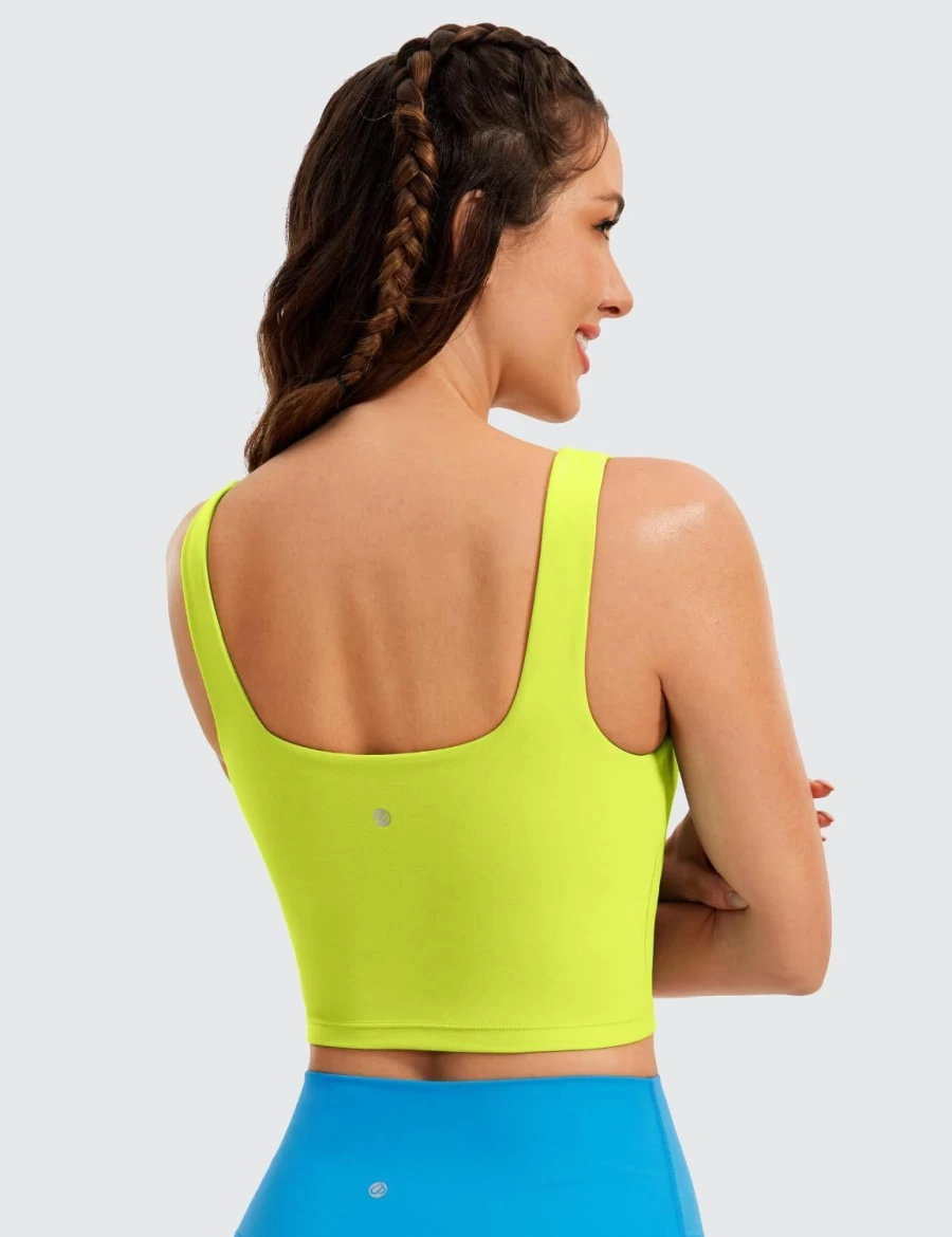 CRZ YOGA Women's Square Neck Longline Sports Bra - Padded Workout Crop Top with Built-In Shelf for Yoga & Gym