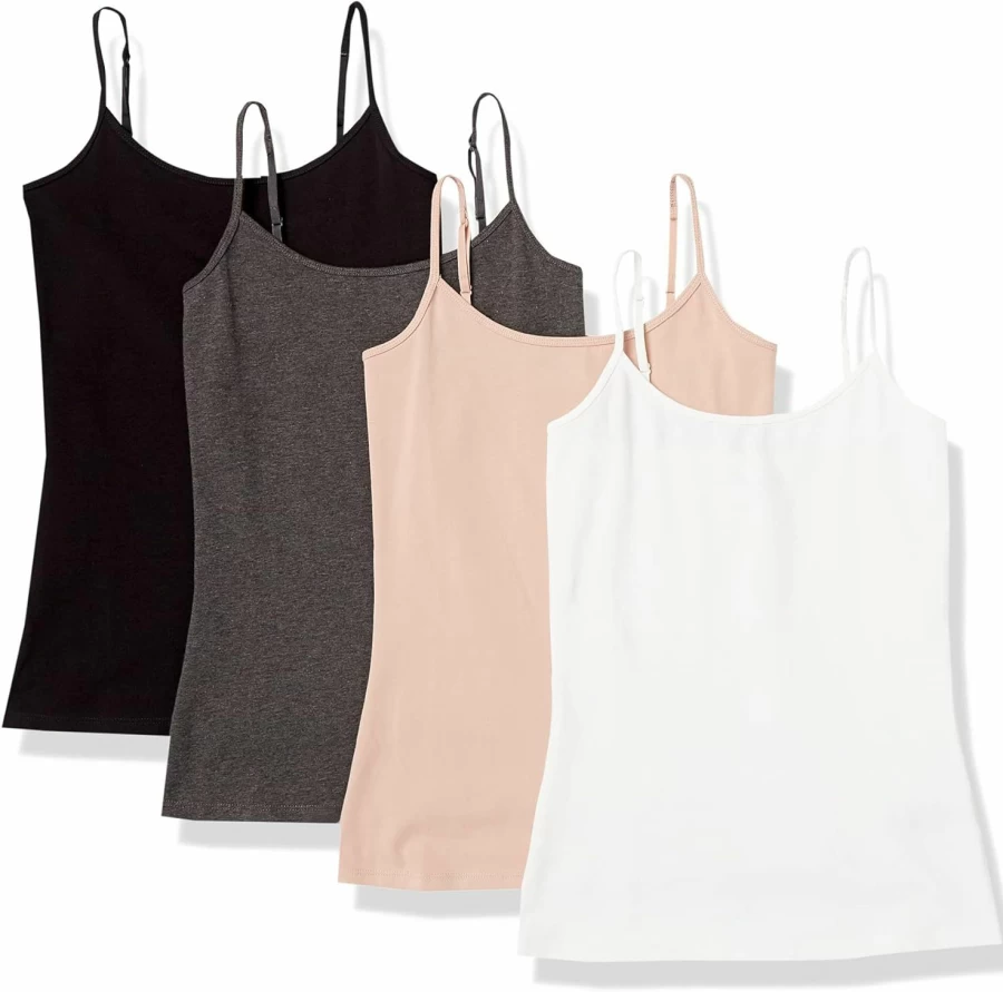 Amazon Essentials Women's Slim-Fit Camisole Top 4-Pack - Soft Basic Tank Tops for Layering