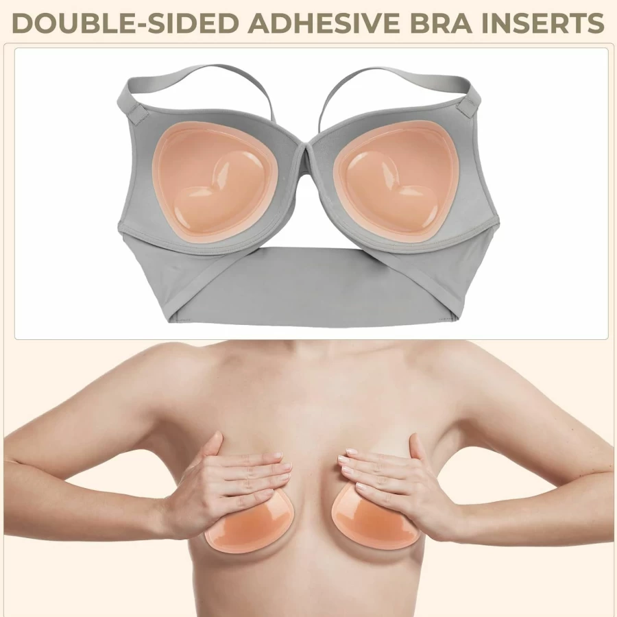 Geckowi Silicone Push Up Bra Inserts - Waterproof Self-Adhesive Sticky Pads for Women, Double-Sided Lift for Small Chest