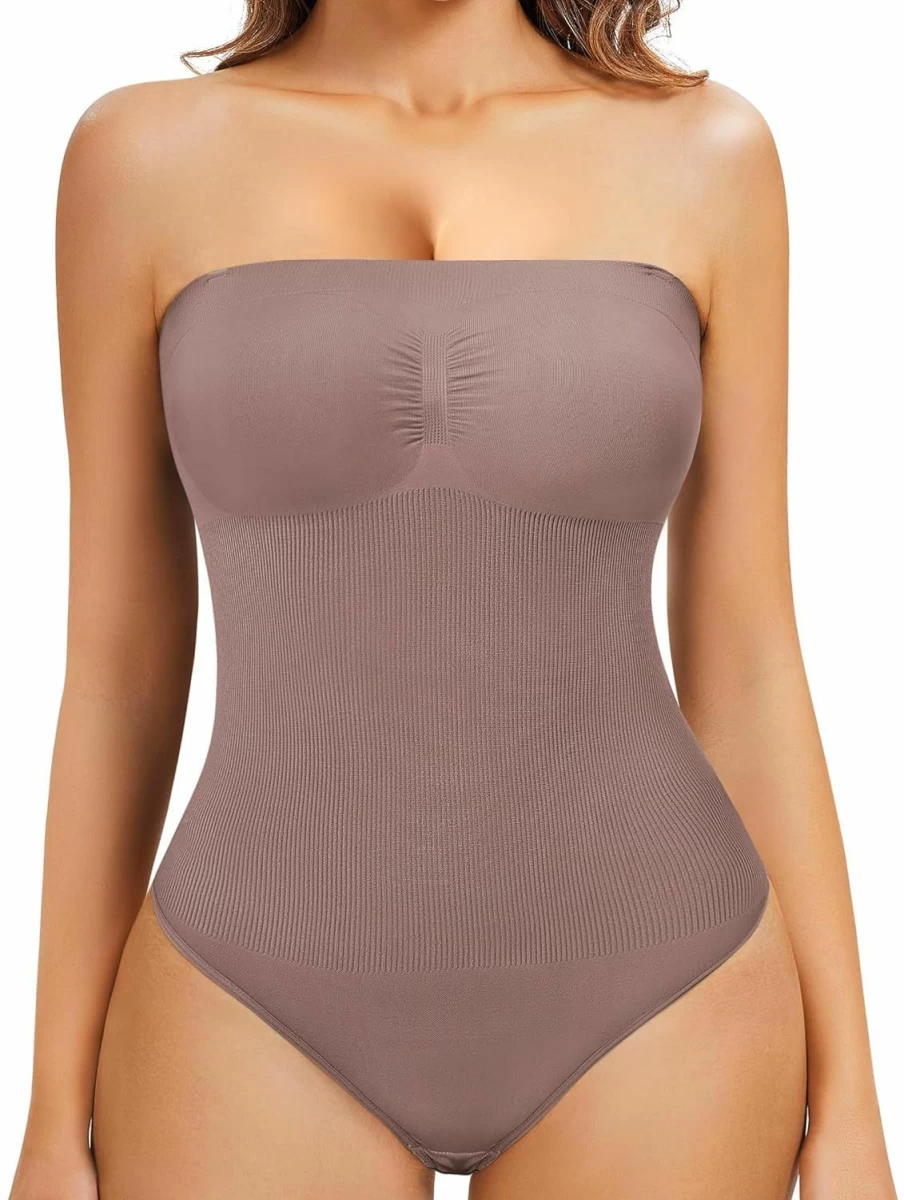Nebility Women's Seamless Tummy Control Bodysuit - Strapless Thong Shapewear Tank Top for Smoothing & Slimming
