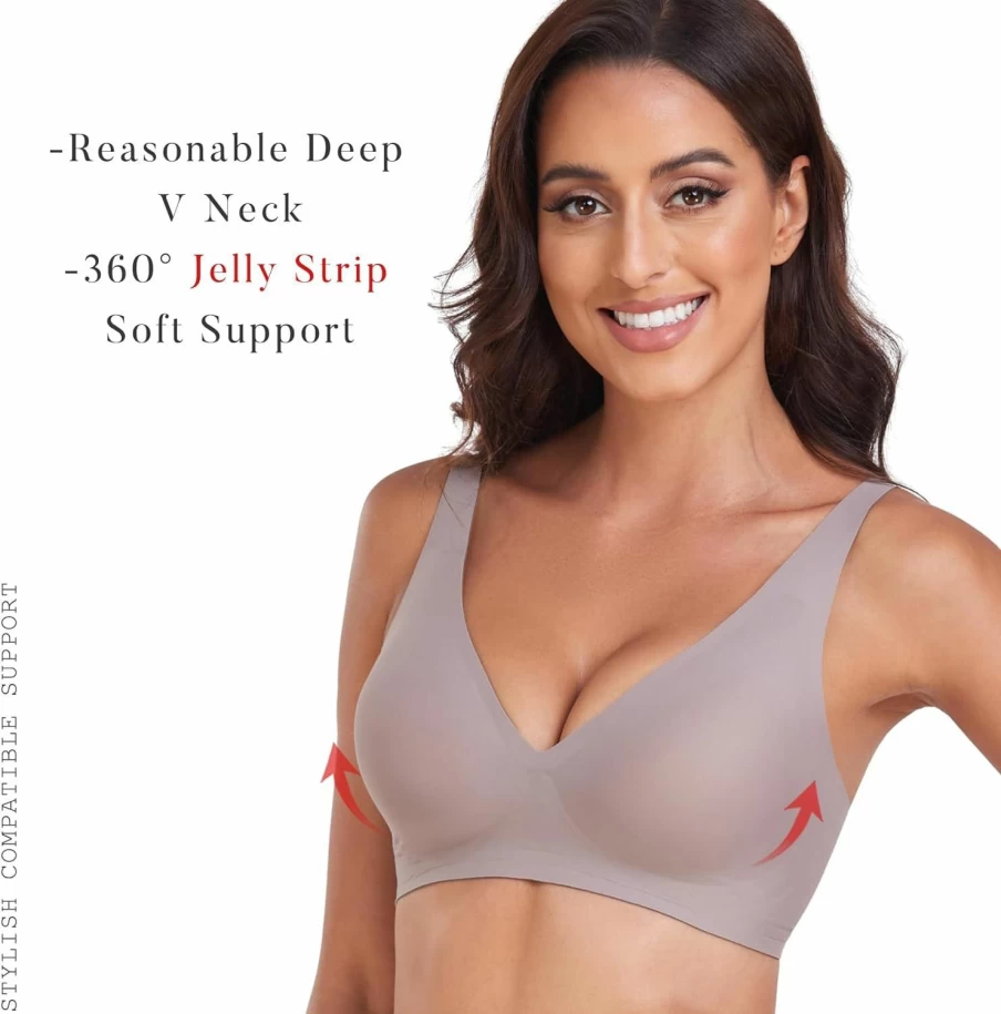 OXYIBRAS Women's Seamless Plunge Bralette - No Underwire Comfort Bra for Sleep, T-Shirt & Everyday Wear with Free Bra Extender