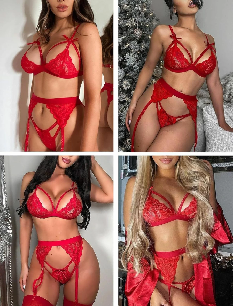Avidlove Women's Lace Teddy Babydoll Lingerie Set with Garter Belt and Straps - Sexy Bodysuit for Valentine's Day