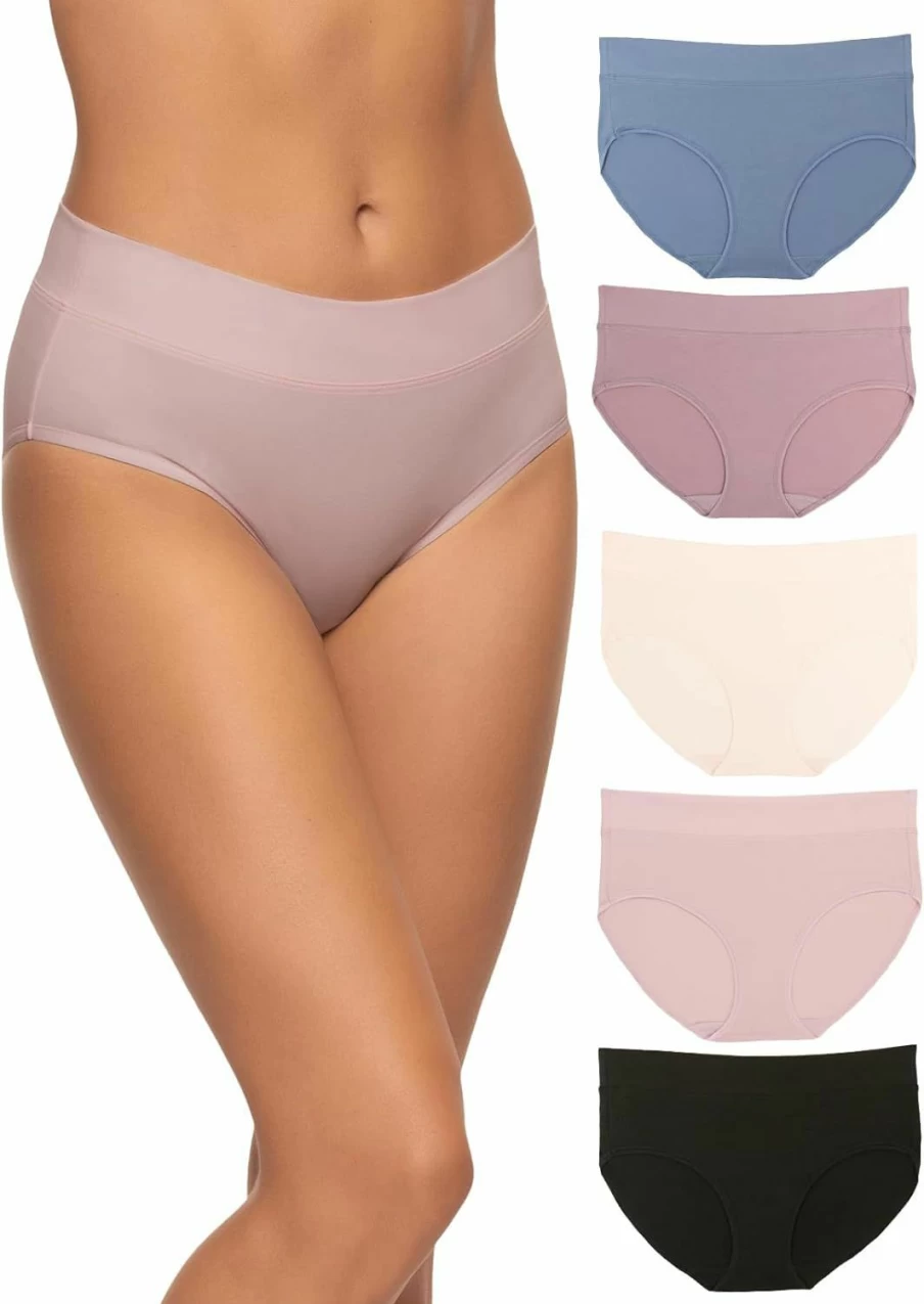 Felina Women's 5-Pack Seamless Pima Cotton Hipster Panties - Soft Comfortable Underwear