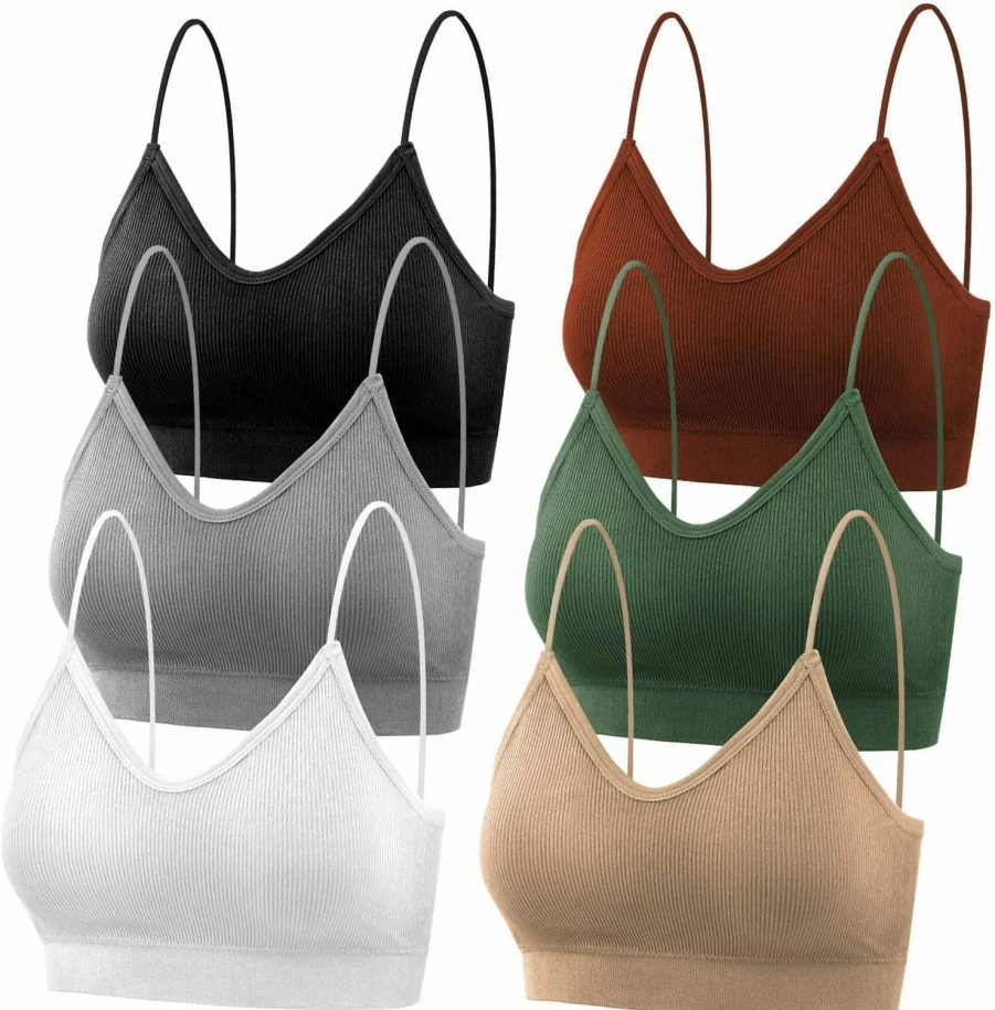 Selizo 6-Pack Women's Padded Sports Bralettes - Comfortable V-Neck Cami Bando Bras for Women & Girls