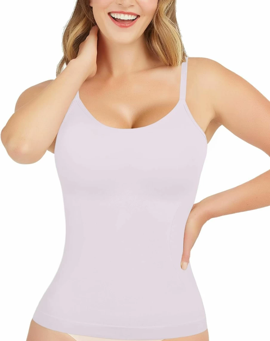 AURUZA Women's Seamless Tummy Control Camisole Top - Scoop Neck Compression Tank for Regular & Plus Size