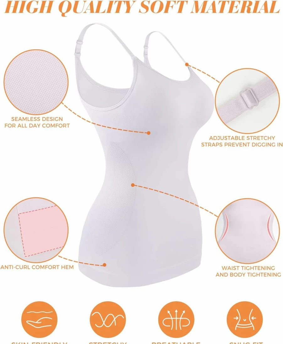 AURUZA Women's Seamless Tummy Control Camisole Top - Scoop Neck Compression Tank for Regular & Plus Size