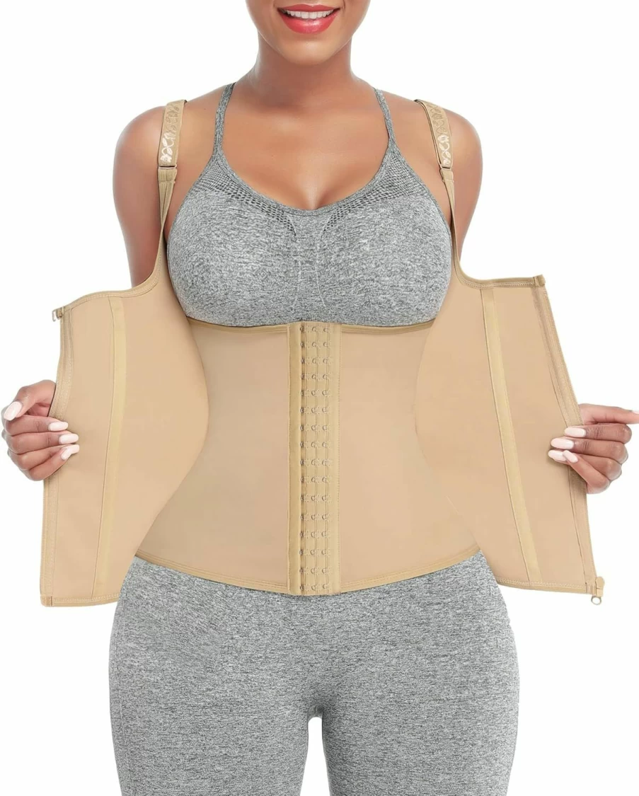 FeelinGirl Women's Waist Trainer Corset with Steel Bones - Body Shaper Cincher for Tummy Control & Posture Support - Sport Girdle Tank Top Vest