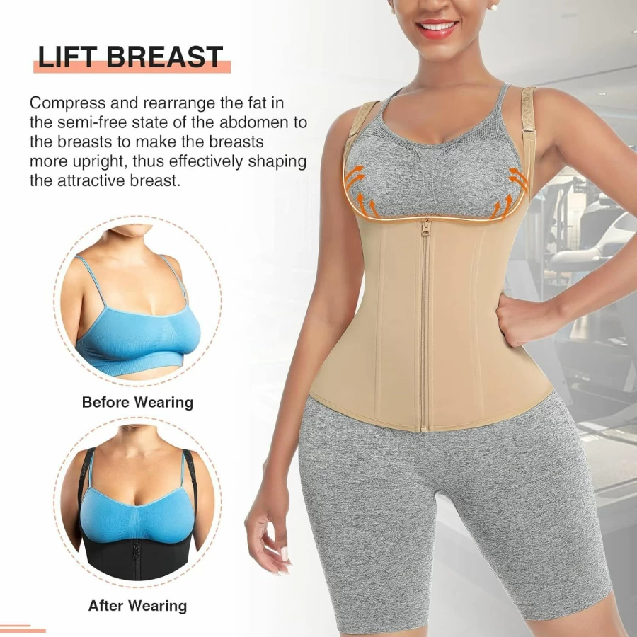 FeelinGirl Women's Waist Trainer Corset with Steel Bones - Body Shaper Cincher for Tummy Control & Posture Support - Sport Girdle Tank Top Vest