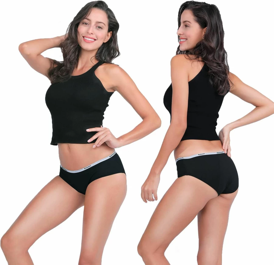 Nalwort Women's Cotton Menstrual Period Underwear - Postpartum & Heavy Flow Leakproof Panties - 5 Pack Soft Breathable Briefs