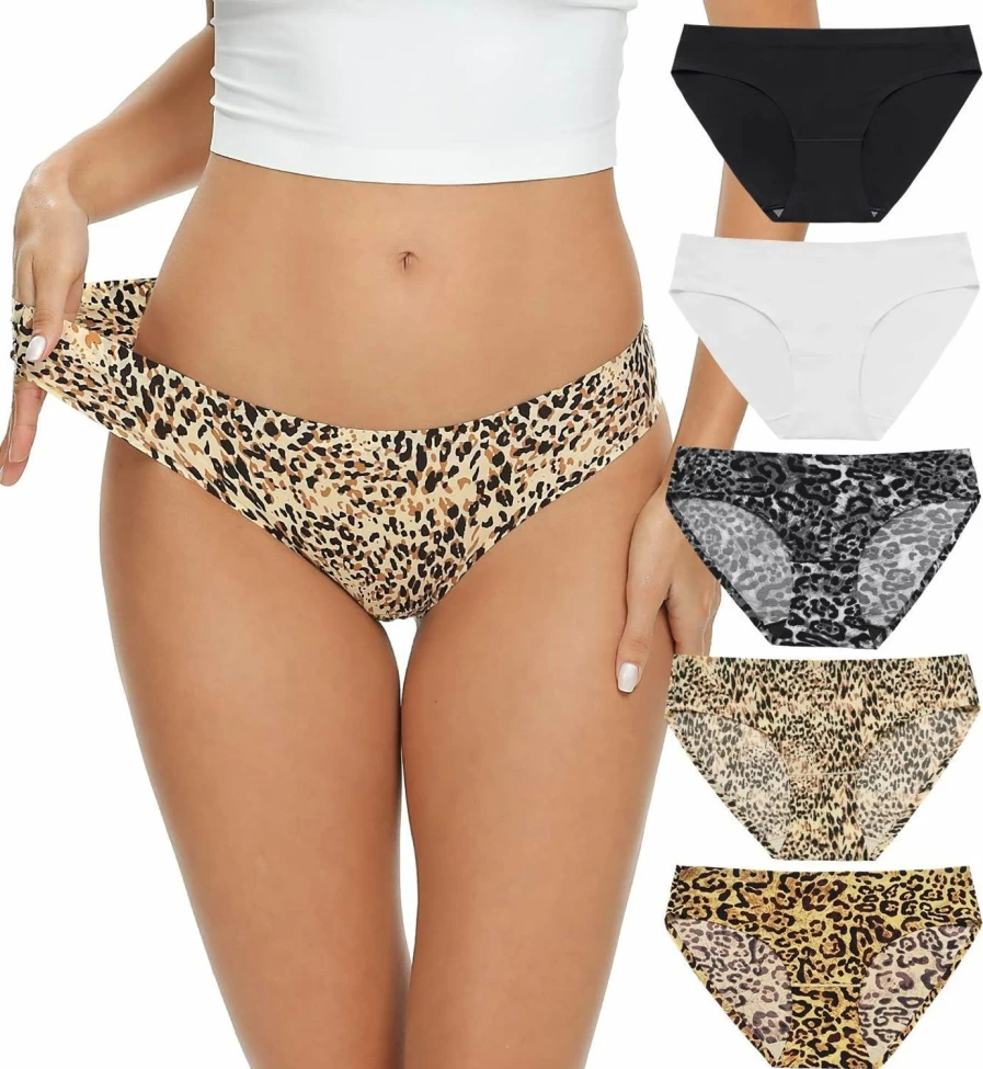 Wealurre Women's No Show Seamless Underwear 5-Pack - Soft Stretch Hipster & Bikini Panties