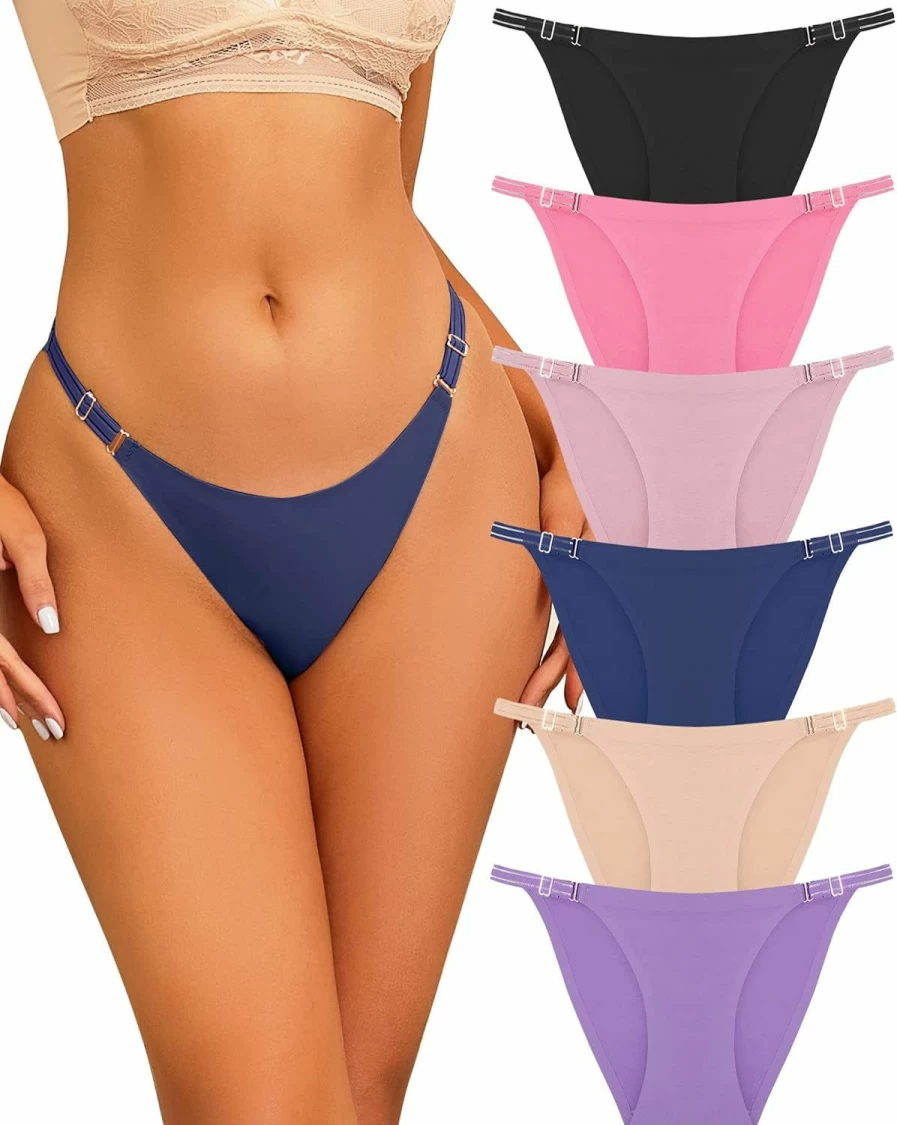 ROSYCORAL Women's Seamless Adjustable No Show Panties 6-Pack - Hipster Bikini Underwear Cheeky & Sexy for Comfort S-XL