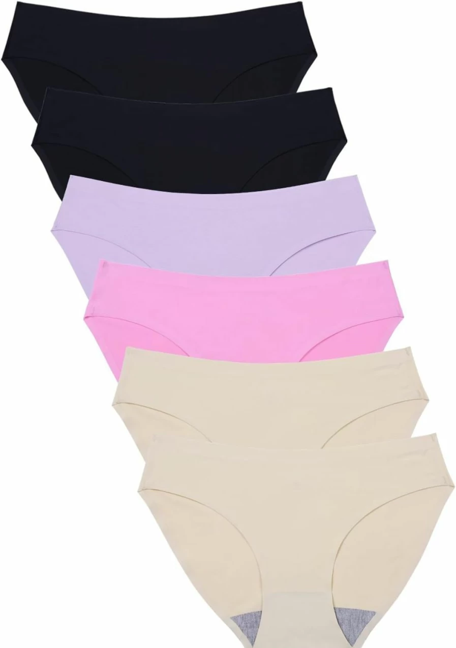 Wealurre Seamless Women's Panties - No Show Invisible Bikini Underwear - Nylon Spandex Comfort Fit