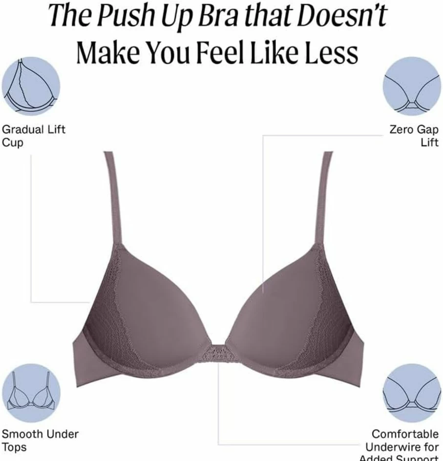 Pepper Women's Push Up Lace Bra with Underwire - Zero Gap Silky Comfort (30A-40B) - Lift & Enhance Lingerie
