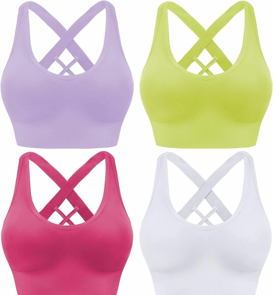 Evercute Women's Criss Cross Sports Bra - Medium Support Padded Yoga Bra for High Impact Workouts & Athletic Activities