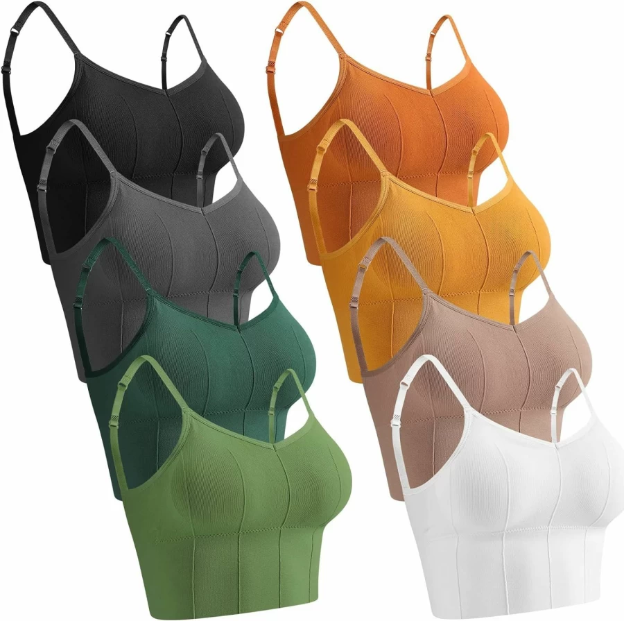 Giegxin 8-Pack Seamless Sports Bras for Women - Low Impact Workout, Yoga, Sleep & Lounge with Adjustable Straps - Comfortable Bralettes & Athletic Camisole Tops