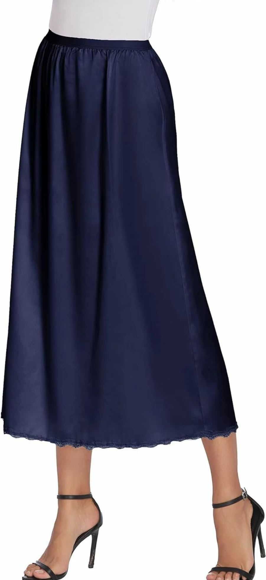 Avidlove Women's Satin Lace Trim Half Slip Underskirt - Long 36" Length, S-XXL Sizes, Elegant Comfort for Dresses