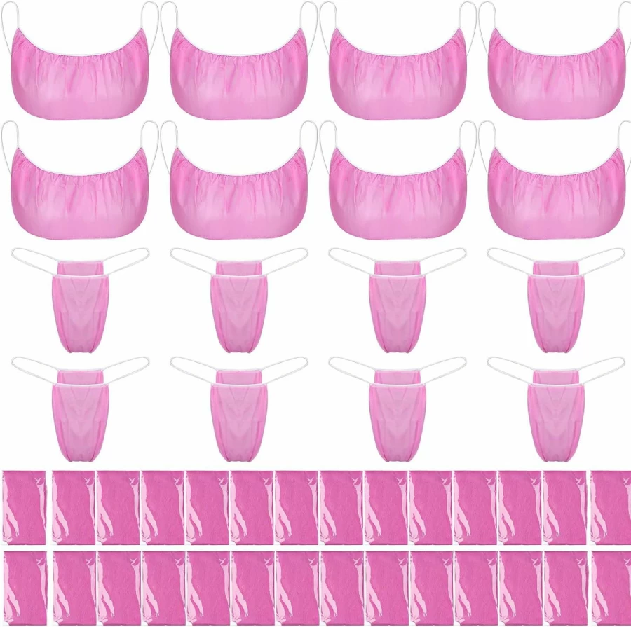 100Pcs Ujuuu Disposable Underwear for Women - Bikini, T-Thong & Bra Set for Spa, Massage, Spray Tanning (Pink)