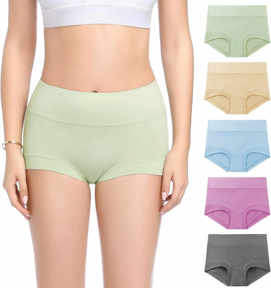 Molasus Women's High Waisted Cotton Boy Shorts Underwear - Breathable Full Coverage Stretch Panties Multipack for Regular & Plus Size