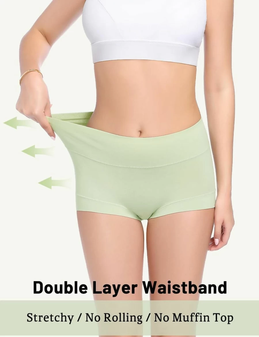 Molasus Women's High Waisted Cotton Boy Shorts Underwear - Breathable Full Coverage Stretch Panties Multipack for Regular & Plus Size