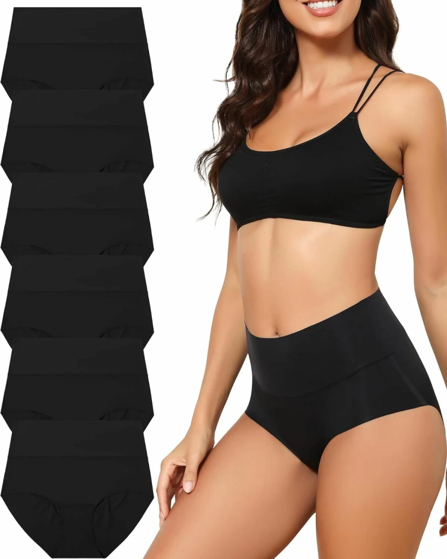 LEVAO Women's High Waist Seamless Panties - No Show Full Coverage Briefs, Comfortable Underwear Multi Pack (S-XXL)
