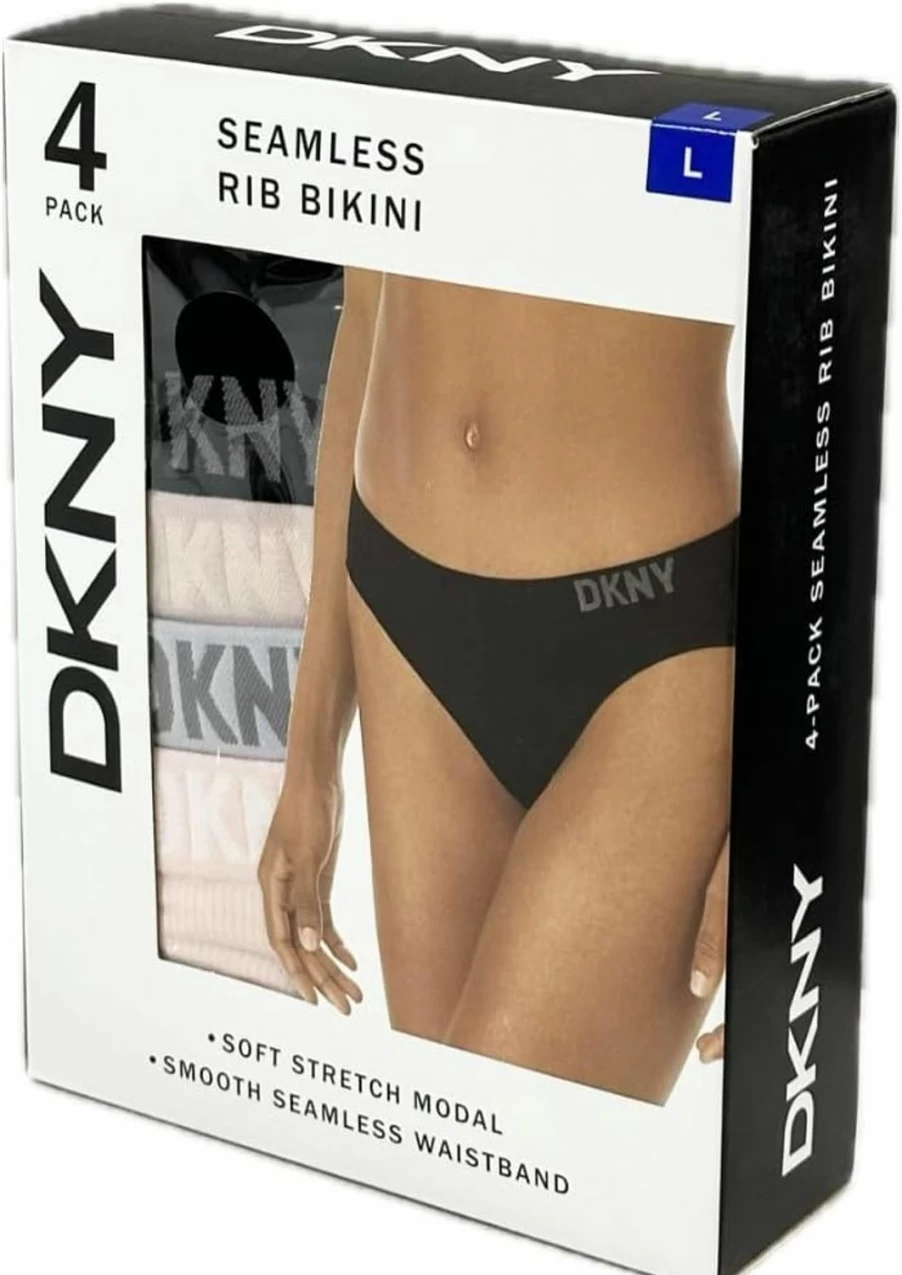 DKNY Women's Seamless Rib Bikini Underwear 4-Pack - Ladies Comfortable Soft Breathable Panties Set