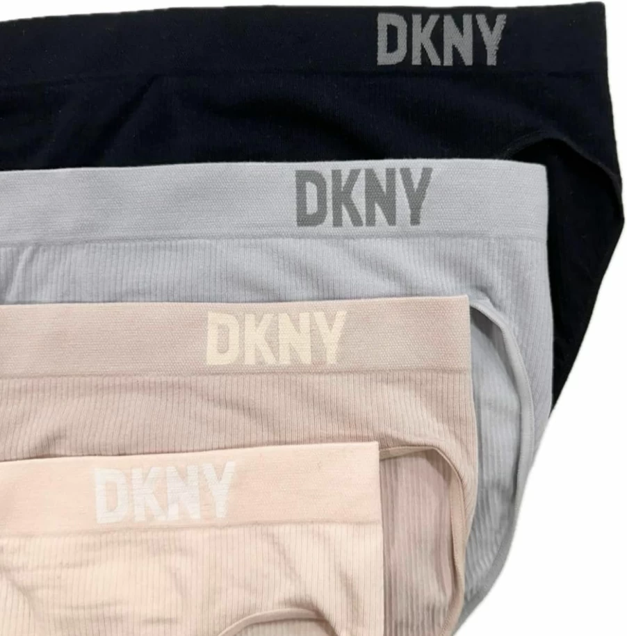 DKNY Women's Seamless Rib Bikini Underwear 4-Pack - Ladies Comfortable Soft Breathable Panties Set
