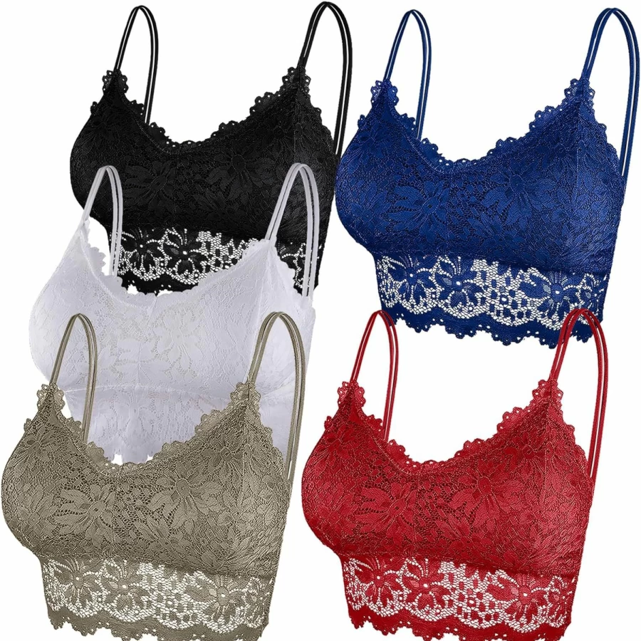 Duufin Women's Lace Bralette Set - 5 Pack Padded Bandeau Bras Comfortable Soft Underwear