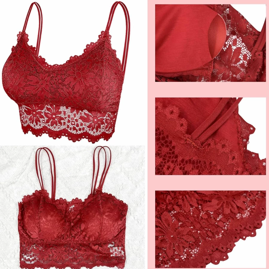 Duufin Women's Lace Bralette Set - 5 Pack Padded Bandeau Bras Comfortable Soft Underwear
