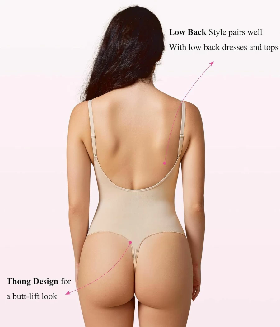BRABIC Women's Seamless Backless Bodysuit - Tummy Control Shapewear Thong, Sleeveless Compression Tank Top for Smoothing & Slimming